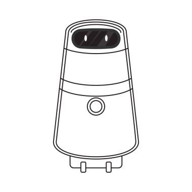 Tekerlekli şirin kolsuz robot, beyaz ve siyah minimalist tasarım, beyaz arka planda izole.