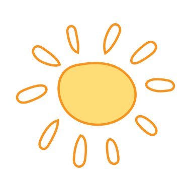 Basit sarı güneş ikonu, el çizimi tarzı, parlak yaz sembolü, modern vektör, pozitif güneşli illüstrasyon.