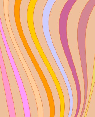 Dalgalı çizgiler, ten rengi, turuncu, sarı, pembe, mor, kusursuz soyut desen, modern vektör, retro dijital sanat