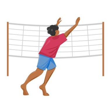 Adam voleybol oynuyor, topa vuruyor, aktif spor konsepti, vektör çizimi.