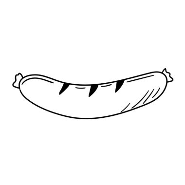 El çizimi sosis vektör çizimi. Mutfak, barbekü, aşçılık ya da restoran kullanımı için basit bir taslak gıda simgesi