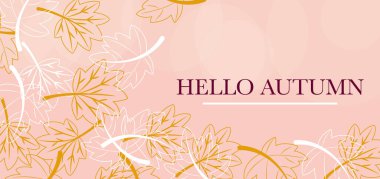 Merhaba altın yapraklı sonbahar afişi. Yumuşak pastel arka plan, mevsimsel selamlama, minimal ve şık