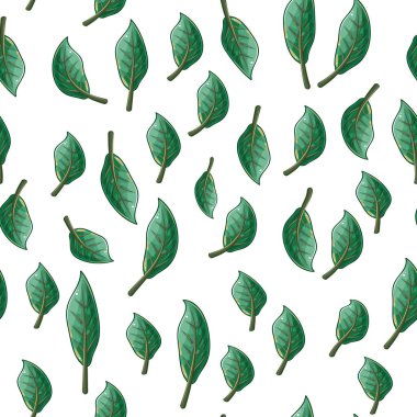Kusursuz el yapımı yeşil yapraklar, botanik tekrarlama yüzeyi, ekolojik tekstil, taze bitki izi.