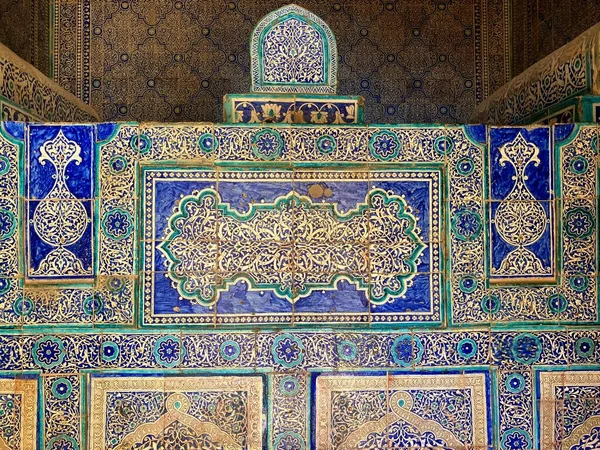 Muros Azulejos Modelados Del Mausoleo Pahlavon Mahmud Khiva Uzbekistán Foto — Foto de Stock