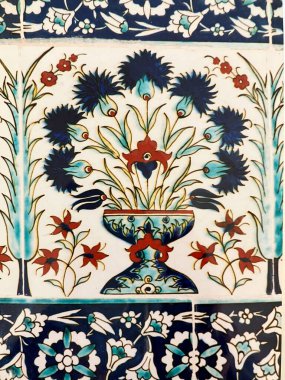 Mavi desenli fayans, Topkapı Sarayı, İstanbul, Türkiye. Yüksek kalite fotoğraf