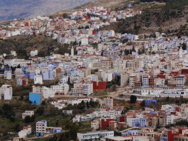 Güzel Şef 'in panoramik manzarası, mavi şehir, Fas. Yüksek kalite fotoğraf
