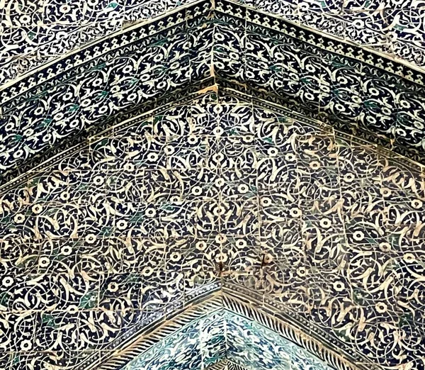 Primer Plano Los Patrones Azules Grises Ornamentados Mezquita Khiva Uzbekistán — Foto de Stock