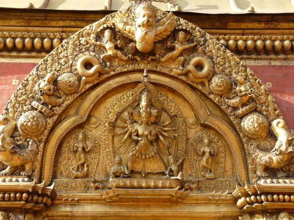 stock image Close up beautifully ornate copper goddess carvings, Bhaktapur, Nepal. High quality photo