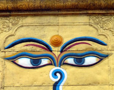 Boudhanath stupa, Nepal, Katmandu 'daki Tibet enklavında Buda' nın gözleriyle. Yüksek kalite fotoğraf