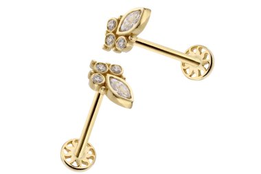 Beyaz arkaplanda izole edilmiş altın küpeler.