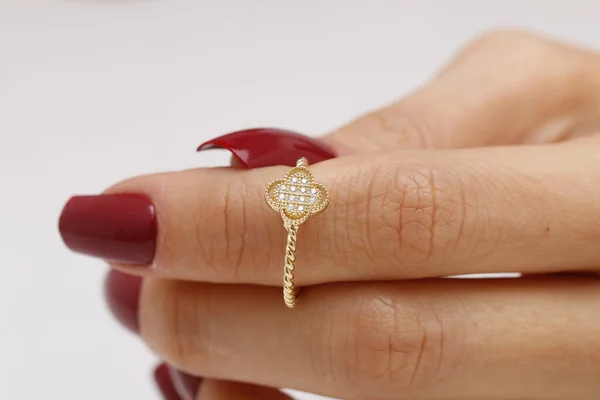 Nők Fülbevaló Ékszerek Modell Vidám Gyémánt Fülbevaló Gyűrű Szép Arc — Stock Fotó
