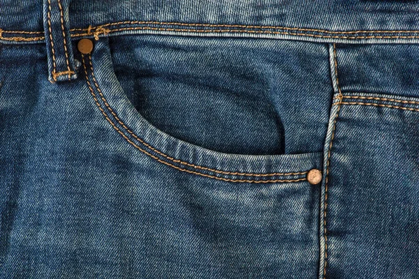 Tasche Mit Alten Jeans Leere Fronttasche Alter Blue Jeans Großaufnahme — Stockfoto
