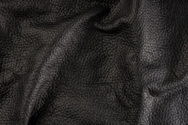 Czarna Skóra Tekstura Zbliżenie Czarnej Oryginalnej Skóry Skórzany Widok Góry — Zdjęcie stockowe