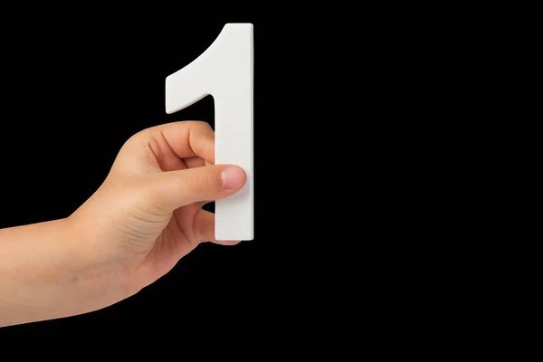 Nummer Eins Einer Hand Isoliert Auf Schwarzem Hintergrund Nummer Eins — Stockfoto