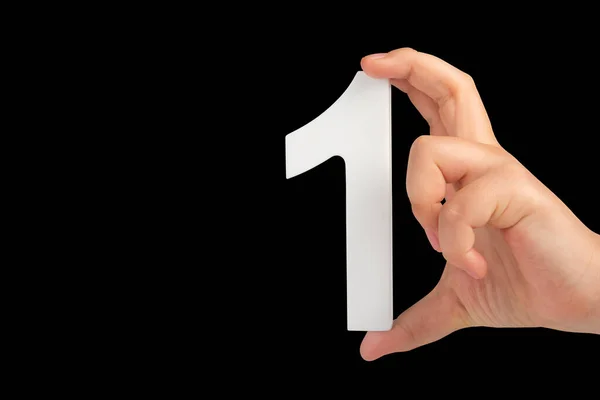 Nummer Eins Einer Hand Isoliert Auf Schwarzem Hintergrund Nummer Eins — Stockfoto