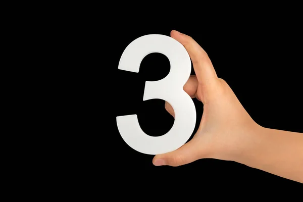 Číslo Tři Ruce Izolované Černém Pozadí Číslo Tři Chladné Ruce — Stock fotografie