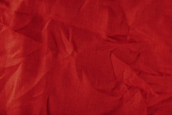 Roter Leinenstoff Textur Aus Zerknittertem Leinenstoff Nahaufnahme — Stockfoto
