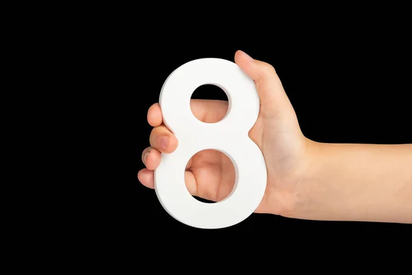 Nummer Acht Der Hand Isoliert Auf Schwarzem Hintergrund Nummer Einer — Stockfoto