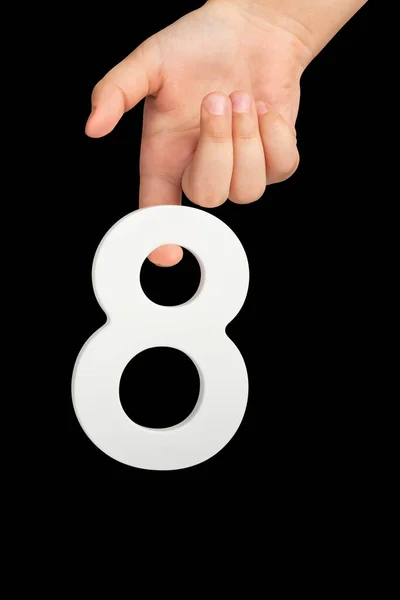 Nummer Acht Der Hand Isoliert Auf Schwarzem Hintergrund Nummer Einer — Stockfoto