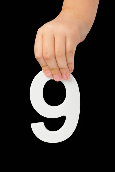 Nummer Neun Der Hand Isoliert Auf Schwarzem Hintergrund Nummer Einer — Stockfoto