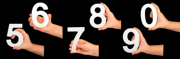 Χέρια Των Παιδιών Έχουν Αριθμούς Ένα Σύνολο Λευκών Αριθμών Χέρια — Φωτογραφία Αρχείου