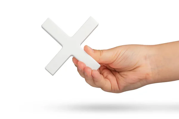 Witte Vermenigvuldiging Symbool Kruis Hand Het Concept Van Verbod Verwijdering — Stockfoto
