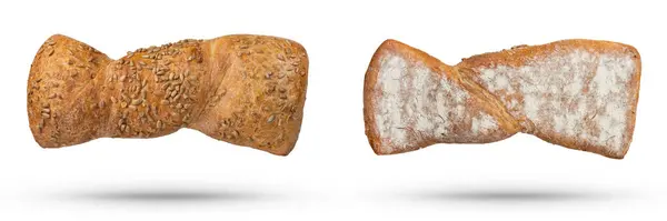 Pão Branco Caseiro Isolado Com Sementes Grãos Integrais Vista Superior — Fotografia de Stock