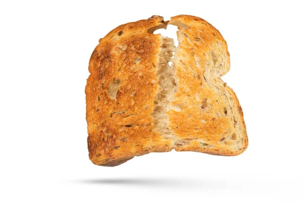 Απομόνωση Μιας Φέτας Λευκού Ψωμιού Χωρίζεται Δύο Μέρη Τηγανητό Ψωμί — Φωτογραφία Αρχείου