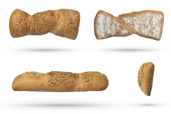 Sada Bochníků Čerstvého Chleba Bílém Izolovaném Pozadí Boční Horní Dolní — Stock fotografie