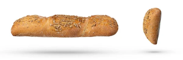 Yapımı Beyaz Ekmek Tohumlar Tam Tahılla Izole Edilmiş Beyaz Izole — Stok fotoğraf