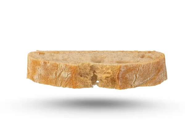 Beyaz Izole Edilmiş Arka Planda Bir Dilim Talyan Ciabatta Ekmeği — Stok fotoğraf