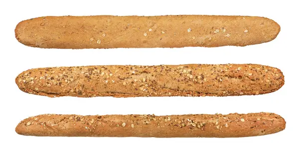 Celozrnný Žito Francouzská Bageta Dlouhý Chléb Izolát Sada Žitných Baget — Stock fotografie