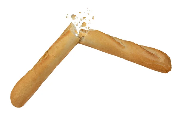 Буханка Длинного Белого Хлеба Белом Фоне Буханка Хрустящего Французского Багета — стоковое фото