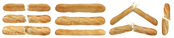 Velký Dlouhý Bílý Chléb Bílém Izolovaném Pozadí Bageta Bílého Chleba — Stock fotografie