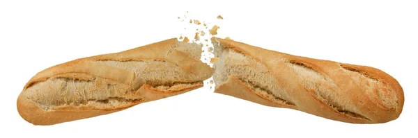 Pão Branco Longo Isolado Sobre Fundo Branco Pão Baguete Francês — Fotografia de Stock