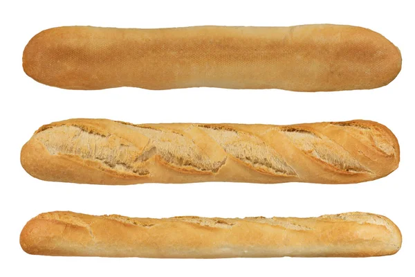 Λευκή Γαλλική Μπαγκέτα Μακρύ Ψωμί Απομονωμένη Σύνολο Από Λευκές Μπαγκέτες — Φωτογραφία Αρχείου