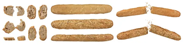 Sada Celozrnných Francouzských Baget Dlouhého Chleba Izolovaných Sada Křupavých Žitných — Stock fotografie