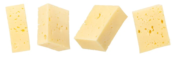 白い背景に隔離されたチーズの破片 ピザ用のチーズ チーズの白の背景に正方形に クローズアップカット デザインまたはプロジェクトに挿入するには 高品質の写真 — ストック写真