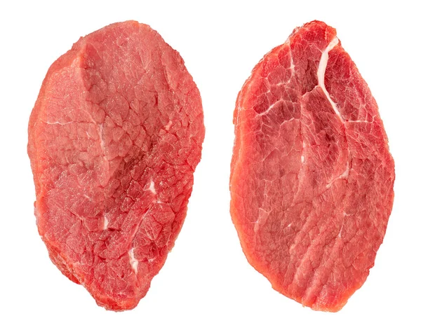 Twee Stukken Vlees Grote Stukken Rundvlees Met Dunne Vetlagen Geïsoleerd — Stockfoto
