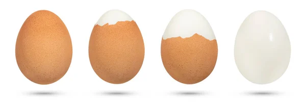 Варені Курячі Яйця Різними Рівнями Обстрілів Білому Ізольованому Тлі Концепція — стокове фото