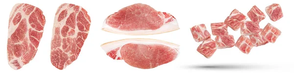 Veel Verschillende Stukken Rauw Varkensvlees Set Van Verse Varkensvlees Stukken — Stockfoto