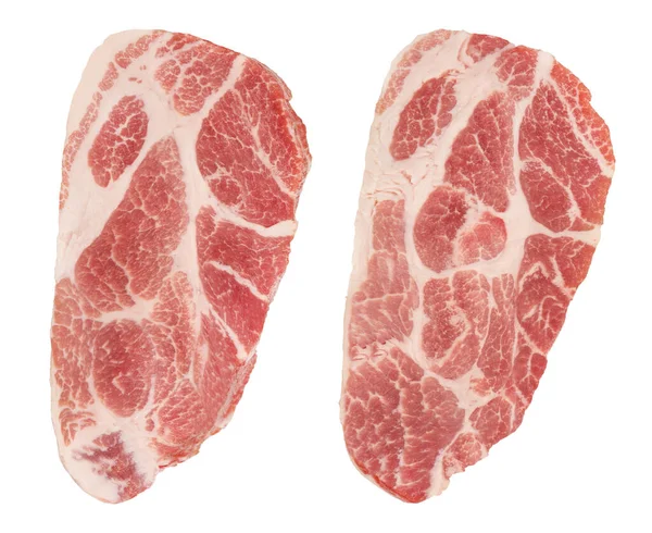 Stukken Rauw Rundvlees Twee Stukken Vers Rundvlees Geïsoleerd Een Witte — Stockfoto