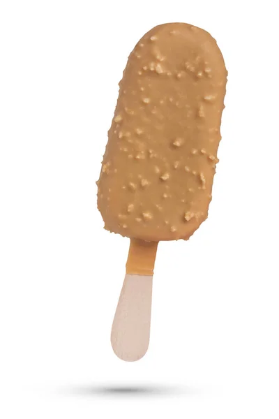 Ice Cream Stick White Isolated Background Ice Cream Covered Caramel — Stock Photo, Image