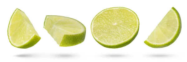 Lime Slices White Isolated Background Lime Slices Different Ways Cutting — Stock Photo, Image