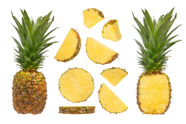 Large Set Different Parts Pineapple Different Angles White Isolated Background — Stock Photo, Image
