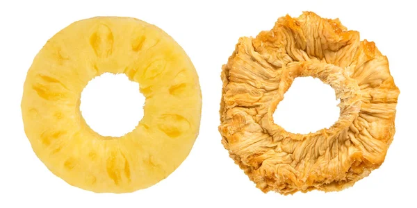 Ananasringe Auf Weißem Hintergrund Konzept Oder Prozess Der Fruchttrocknung Ringe — Stockfoto