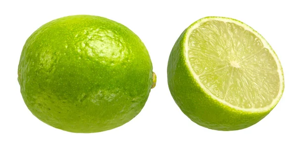 Lime Fehér Elszigetelt Háttérrel Lime Felének Különböző Méretű Különböző Oldalról — Stock Fotó