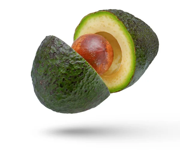 Fliegende Avocado Einzelteile Auf Weißem Hintergrund Unterteilt Avocado Mit Einem — Stockfoto