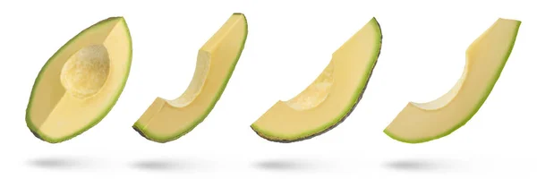 Avocadoscheiben Auf Weißem Isoliertem Hintergrund Avocadoscheiben Unterschiedlicher Größe Und Von — Stockfoto