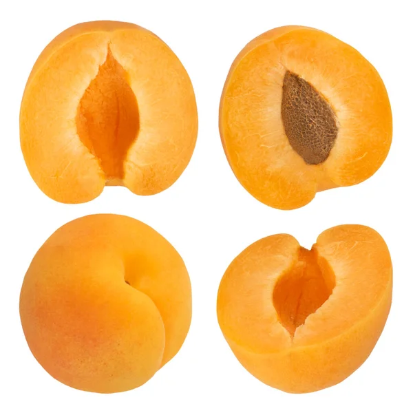 Pitted Apricot Slices White Isolated Background Apricot Slices Pits Different — Stock Photo, Image